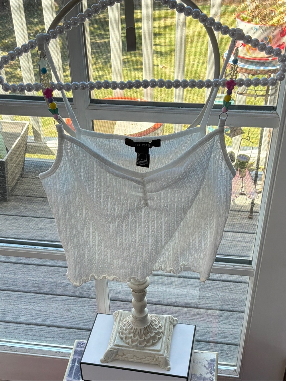 Forever 21 White Ribbed Cropped Camisole with Lettuce Hem